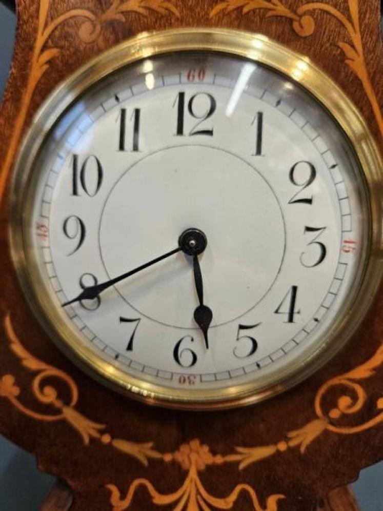 Superb Edwardian Mahogany Inlaid Curled Top Mantel Clock - Image 3