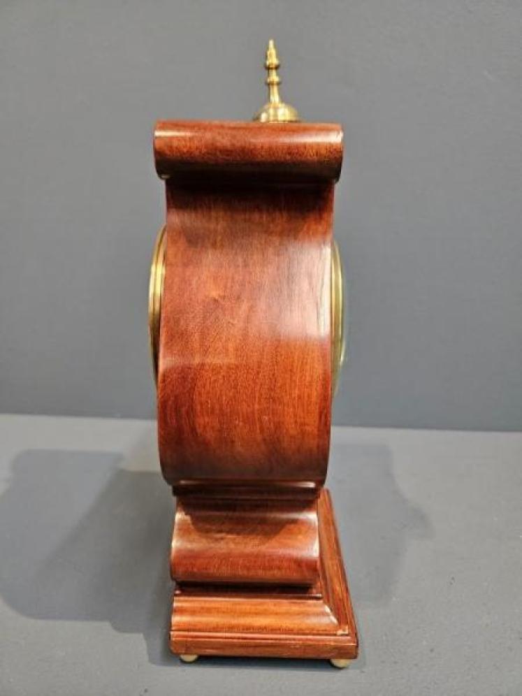 Superb Edwardian Mahogany Inlaid Curled Top Mantel Clock - Image 4