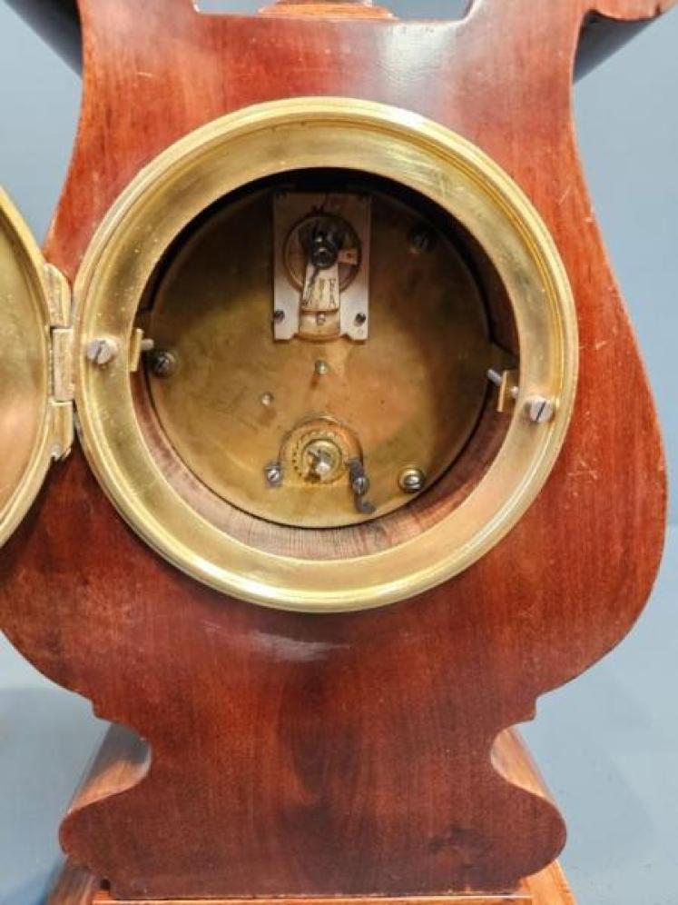Superb Edwardian Mahogany Inlaid Curled Top Mantel Clock - Image 5