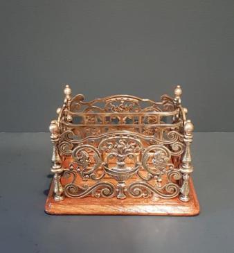 Victorian Brass and Oak Letter Rack