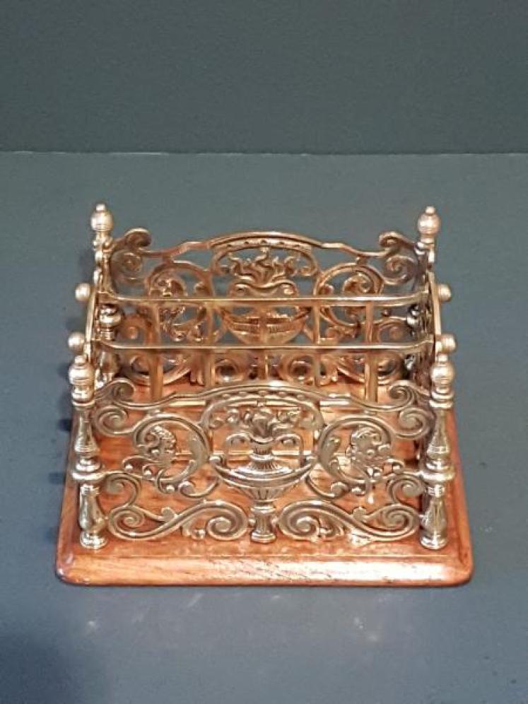 Victorian Brass and Oak Letter Rack - Image 4