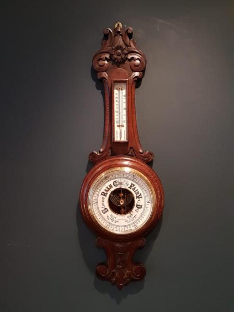 Victorian Carved Oak Banjo Barometer With Skeletonised Movement - Image 1