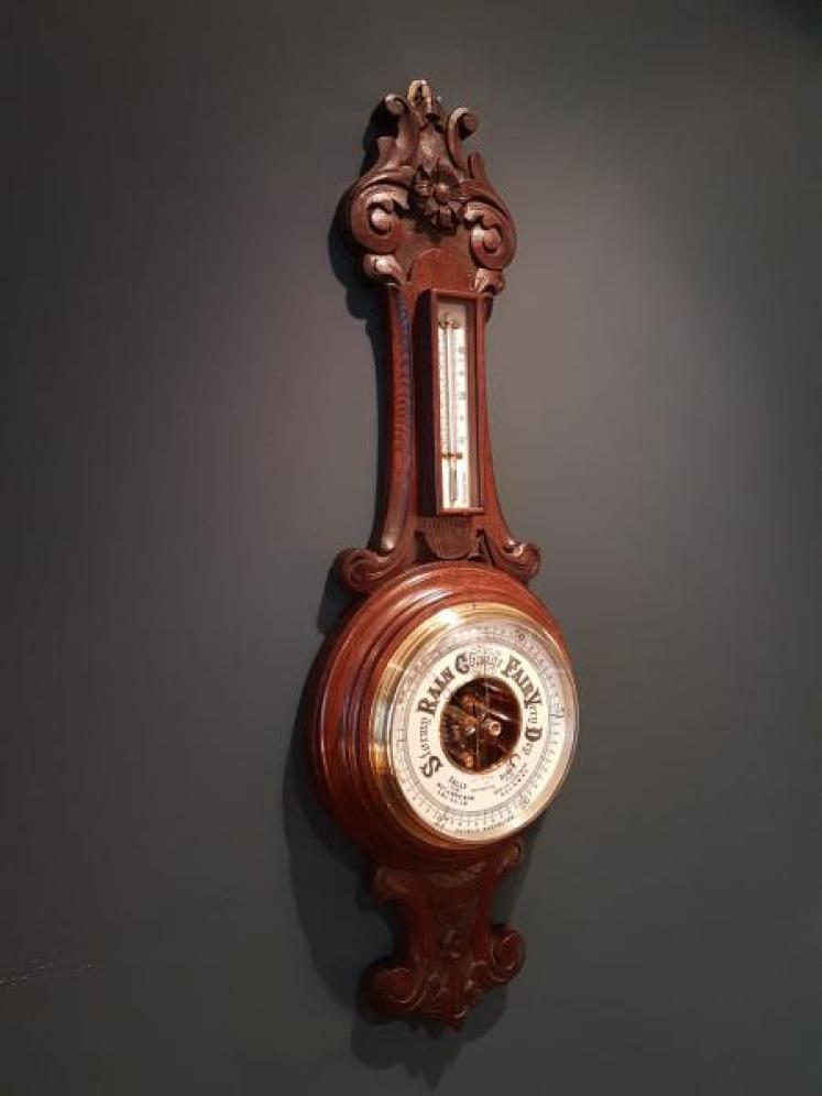 Victorian Carved Oak Banjo Barometer With Skeletonised Movement - Image 2