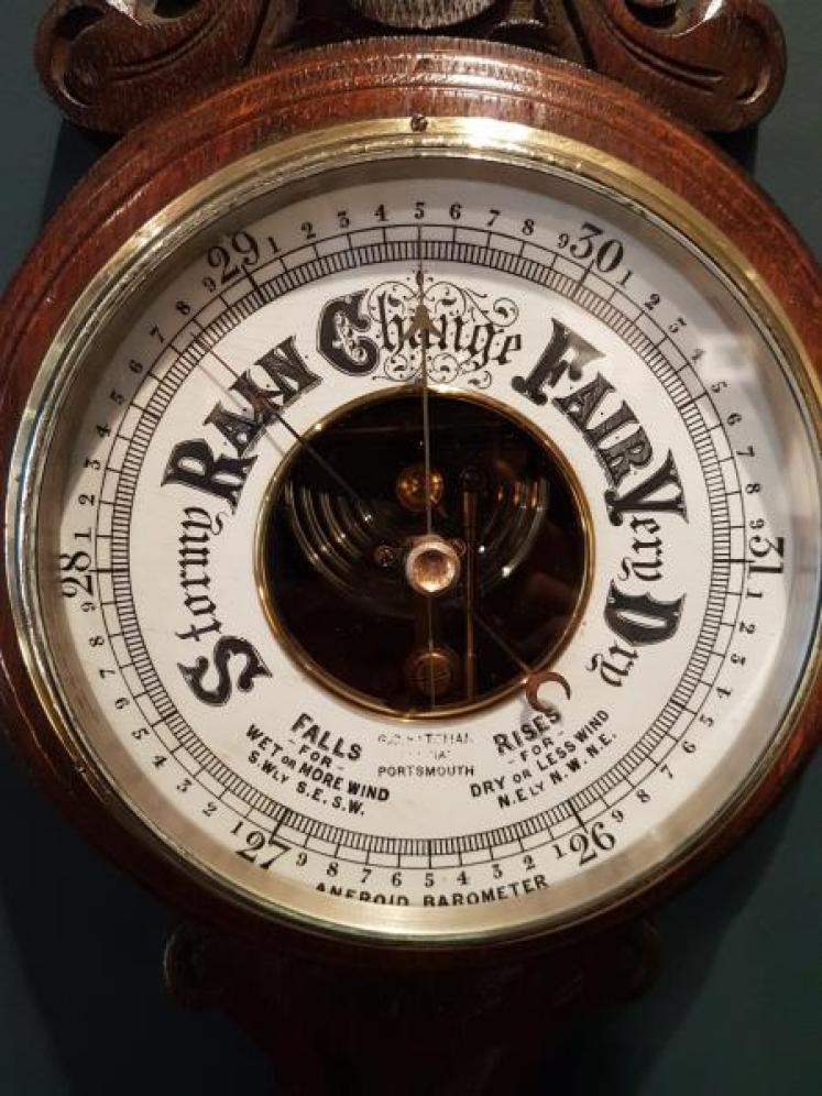 Victorian Carved Oak Banjo Barometer With Skeletonised Movement - Image 3