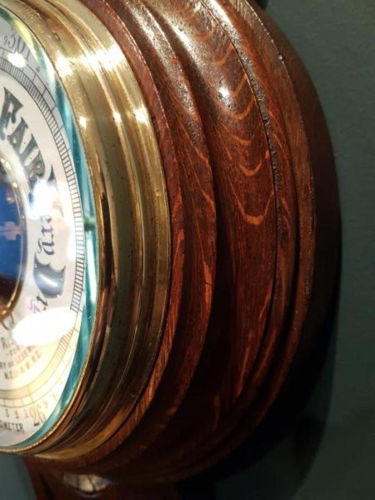 Victorian Carved Oak Banjo Barometer With Skeletonised Movement - Image 4