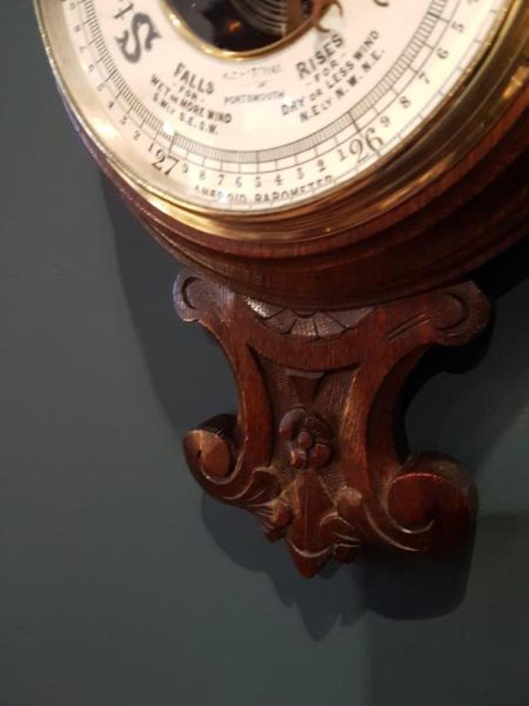 Victorian Carved Oak Banjo Barometer With Skeletonised Movement - Image 5