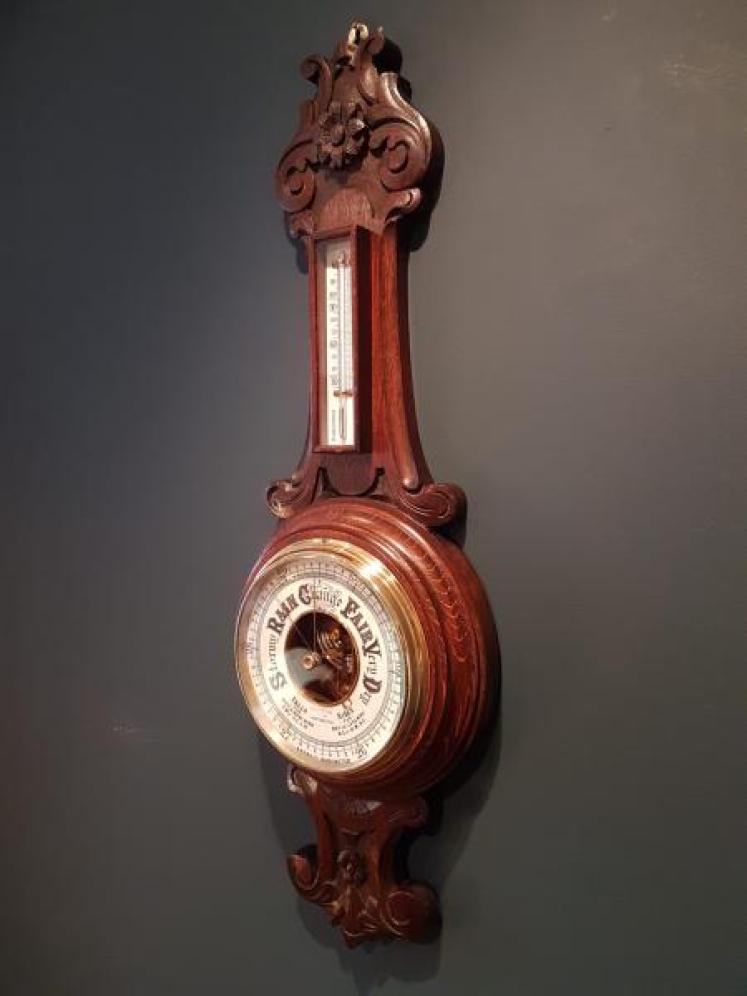 Victorian Carved Oak Banjo Barometer With Skeletonised Movement - Image 6
