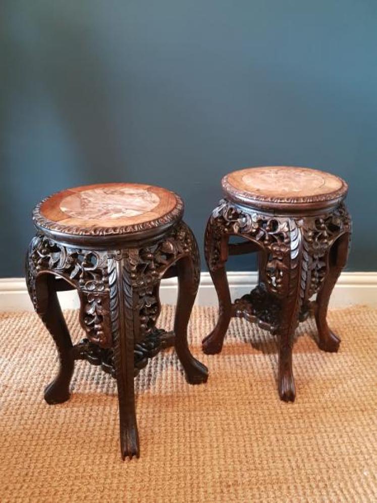 Matching Pair of Victorian Carved Rosewood Stands - Image 1