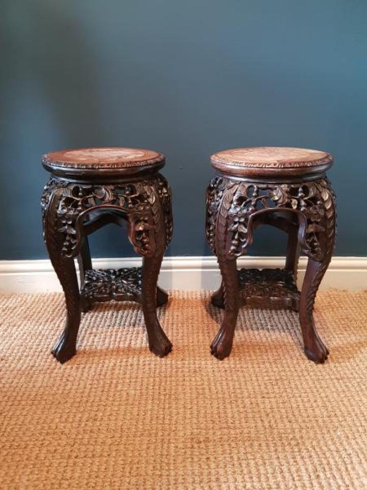 Matching Pair of Victorian Carved Rosewood Stands - Image 2