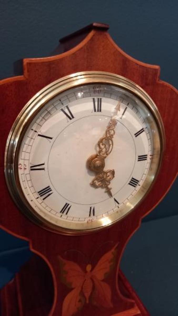 Edwardian Period Butterfly Inlaid Mantel Clock - Image 2