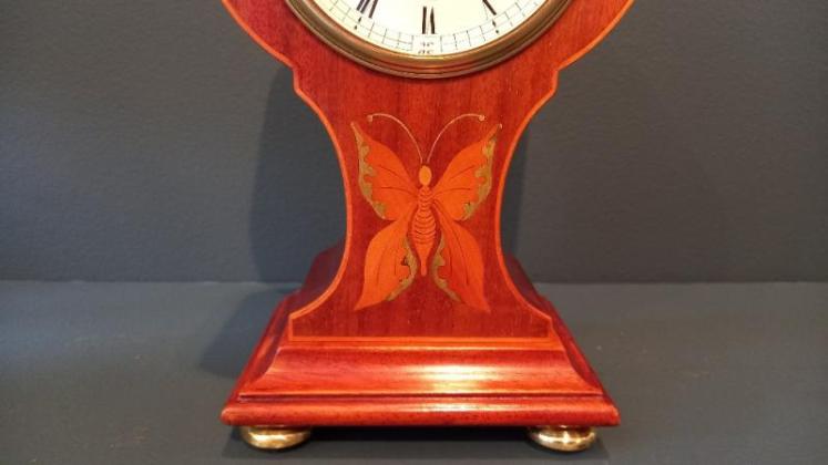 Edwardian Period Butterfly Inlaid Mantel Clock - Image 3