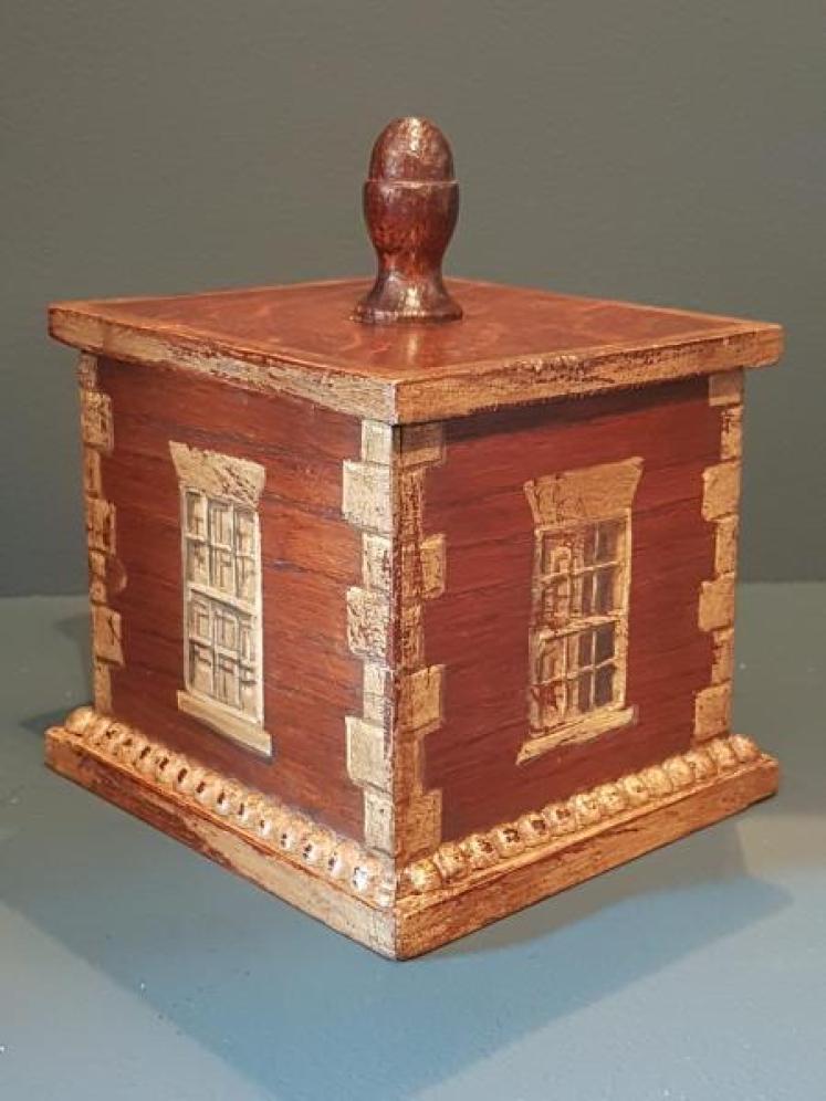 Edwardian Oak Painted Country House Tea Caddy  - Image 4