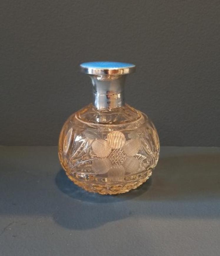 George VI Period Silver & Blue Enamel Scent bottle - Image 1