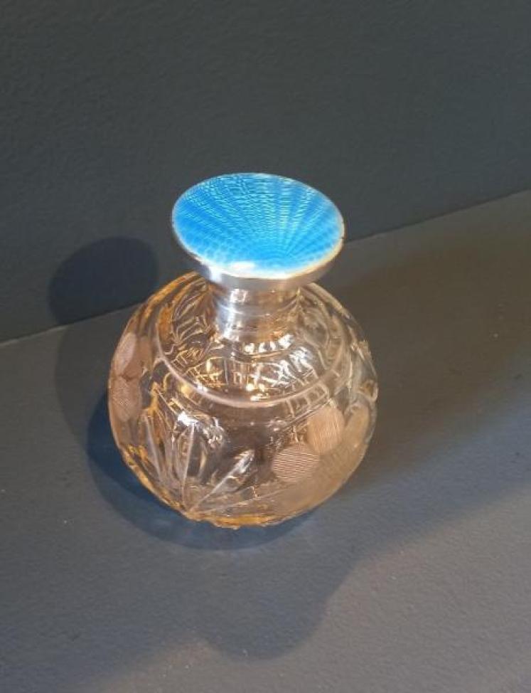 George VI Period Silver & Blue Enamel Scent bottle - Image 7