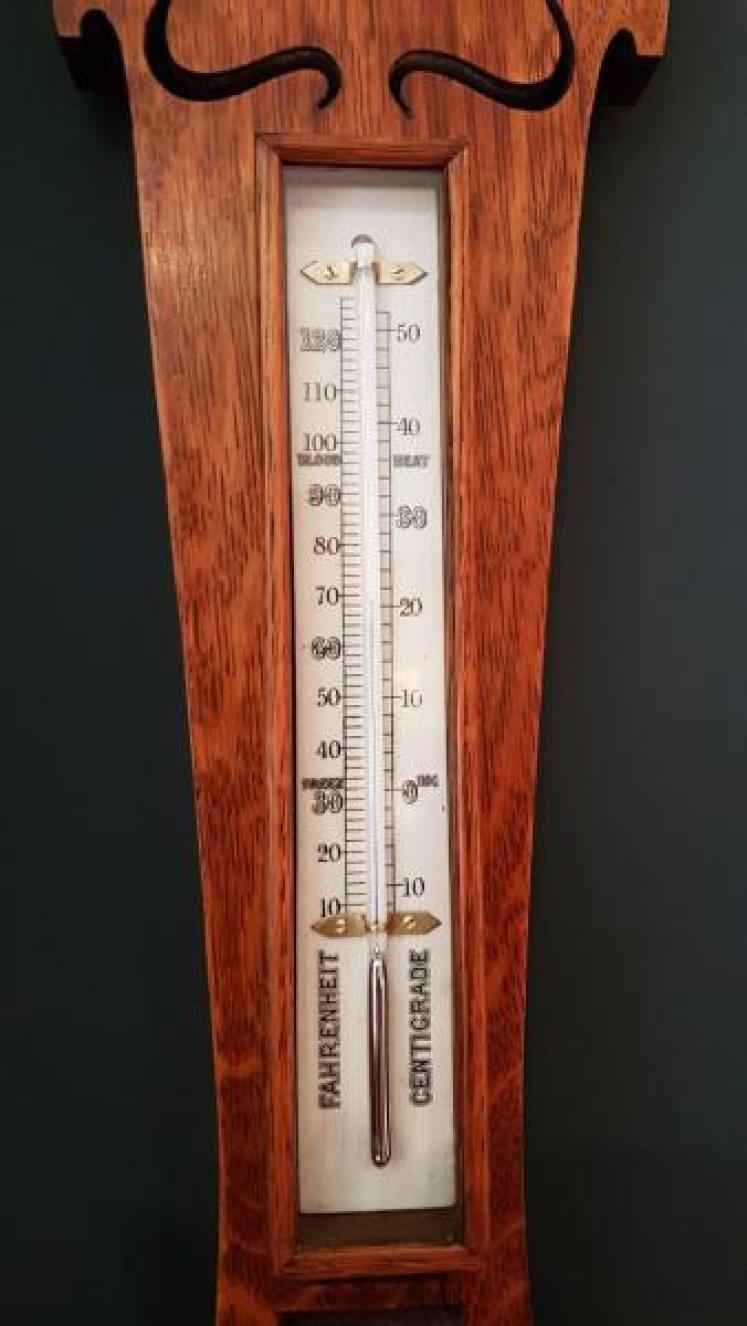 Arts and Crafts Oak Hull Barometer - Image 3