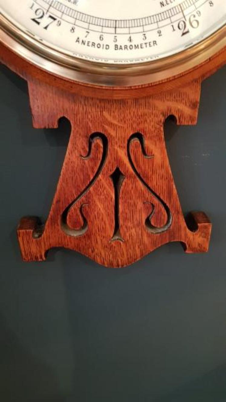 Arts and Crafts Oak Hull Barometer - Image 5