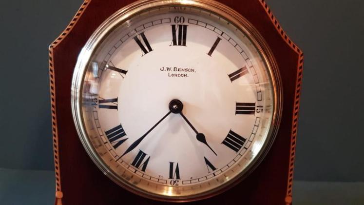 Edwardian Inlaid Mahogany Mantel Clock by Benson - Image 3