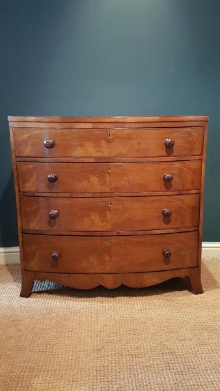 Regency Inlaid Figured Walnut Bow Front Chest - Image 1