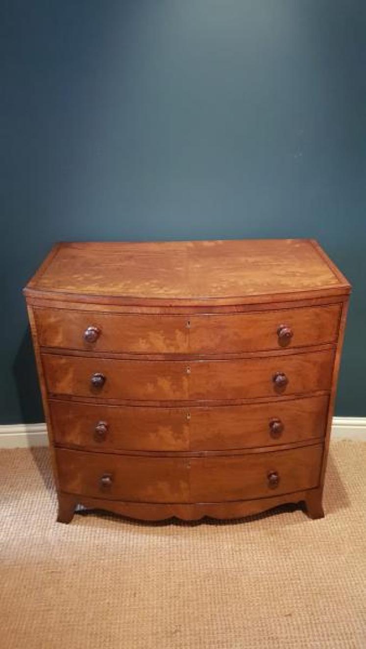 Regency Inlaid Figured Walnut Bow Front Chest - Image 2