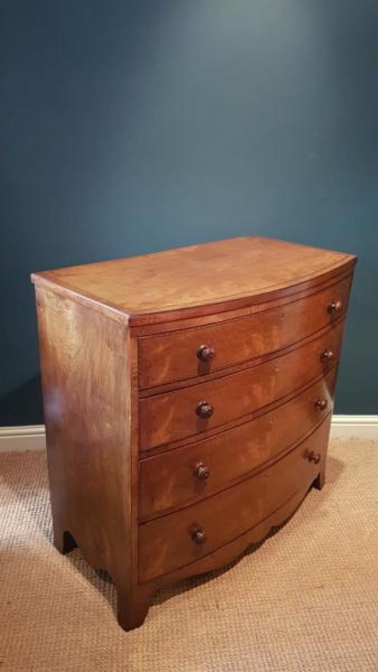 Regency Inlaid Figured Walnut Bow Front Chest - Image 7