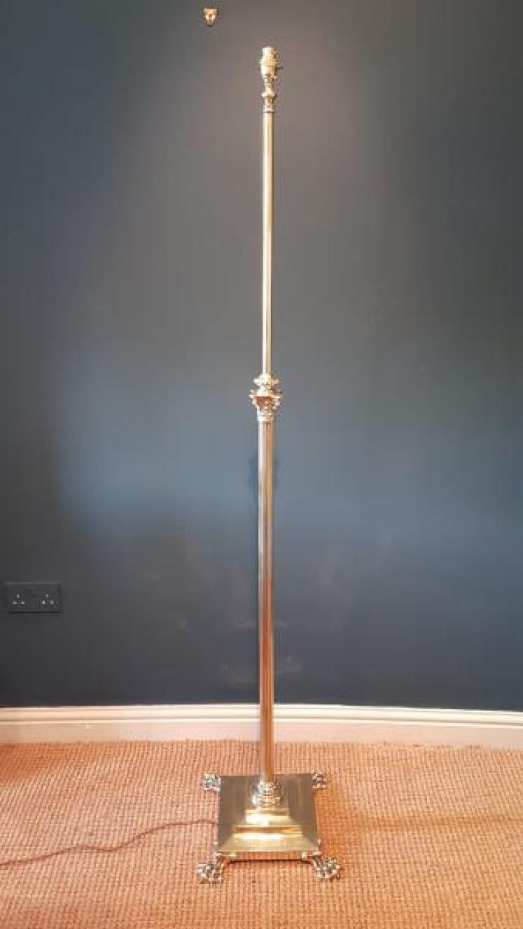 Edwardian Cast Brass Corinthian Column Lamp Standard - Image 1