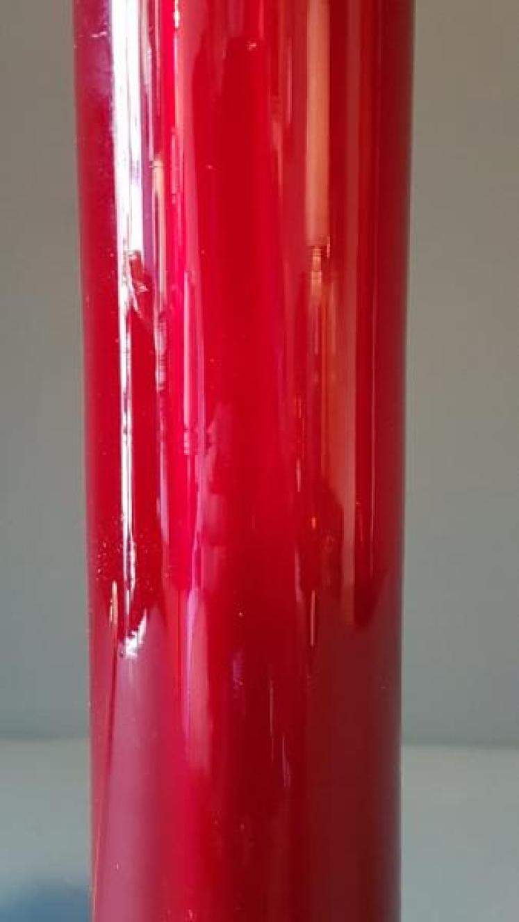 Edwardian Cast Brass & Red Glass Column Lamp  - Image 2