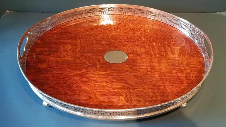 Victorian Oak and Silver Plated Tray - Image 1