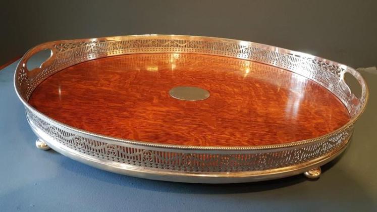 Victorian Oak and Silver Plated Tray - Image 4