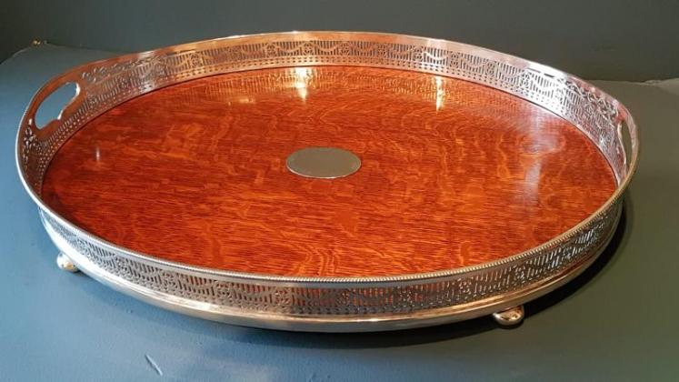 Victorian Oak and Silver Plated Tray - Image 5