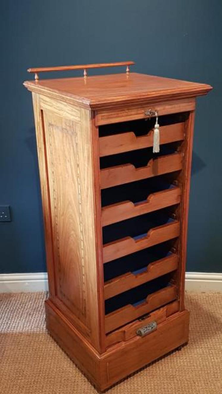 Victorian Inlaid Walnut File Cabinet  - Image 5