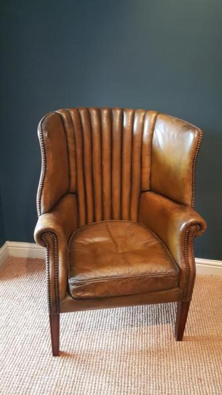 1920's Barrel Back Leather Chair - Image 1