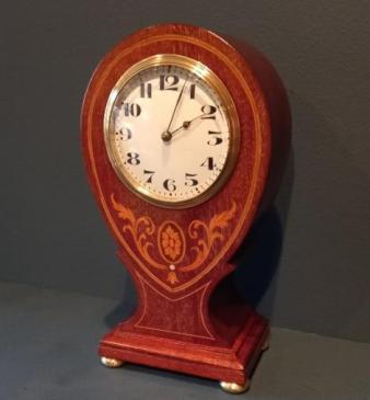 Edwardian Sheraton Inlaid Pear Drop Mantel Clock