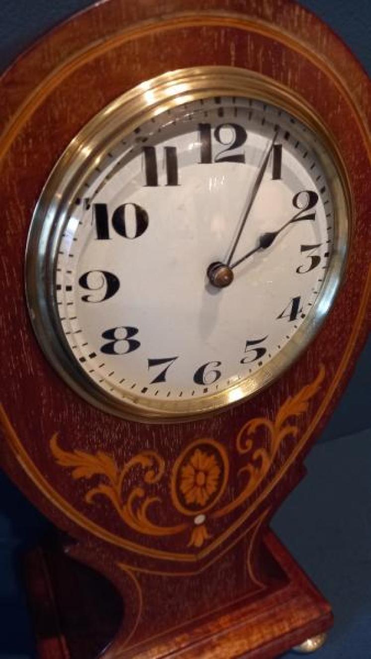 Edwardian Sheraton Inlaid Pear Drop Mantel Clock - Image 3