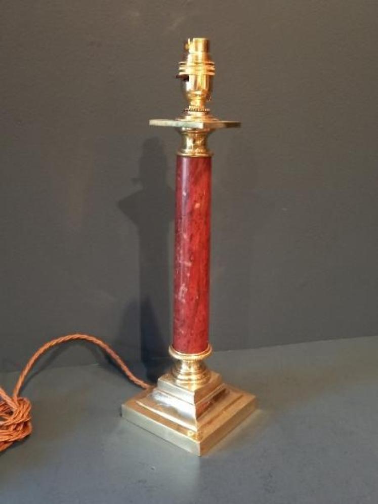 Edwardian Brass & Marble Column Table Lamp - Image 1