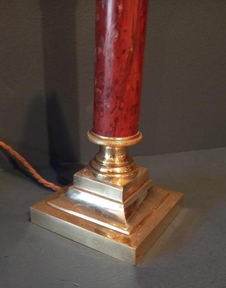 Edwardian Brass & Marble Column Table Lamp - Image 2