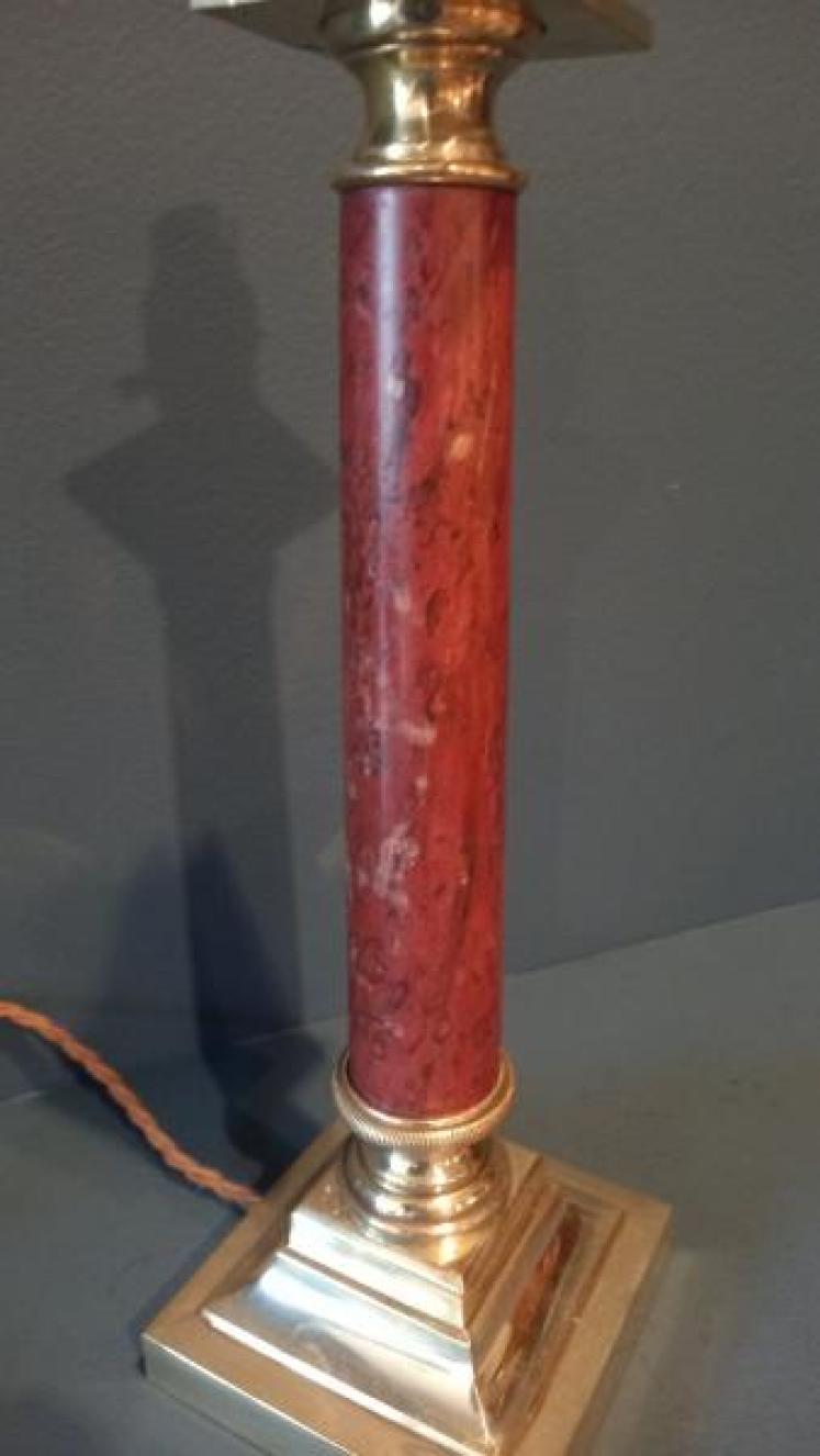 Edwardian Brass & Marble Column Table Lamp - Image 3