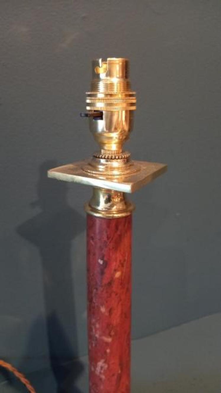 Edwardian Brass & Marble Column Table Lamp - Image 4