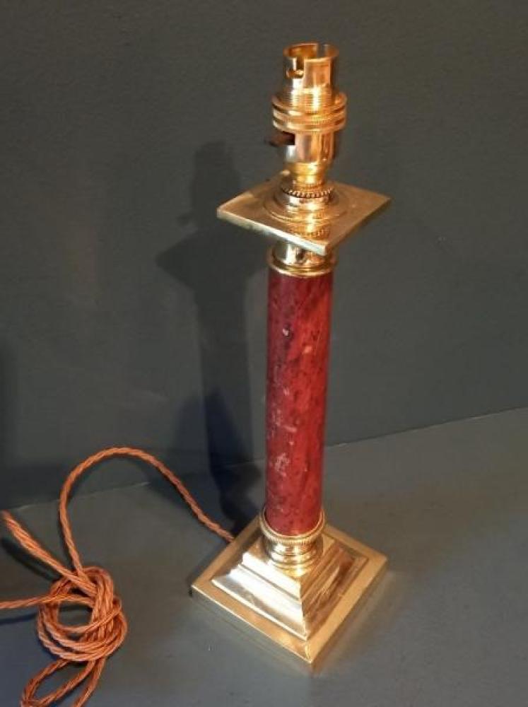 Edwardian Brass & Marble Column Table Lamp - Image 5