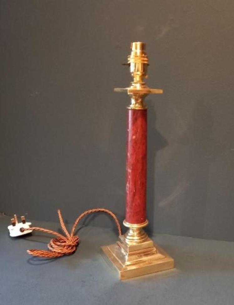 Edwardian Brass & Marble Column Table Lamp - Image 6