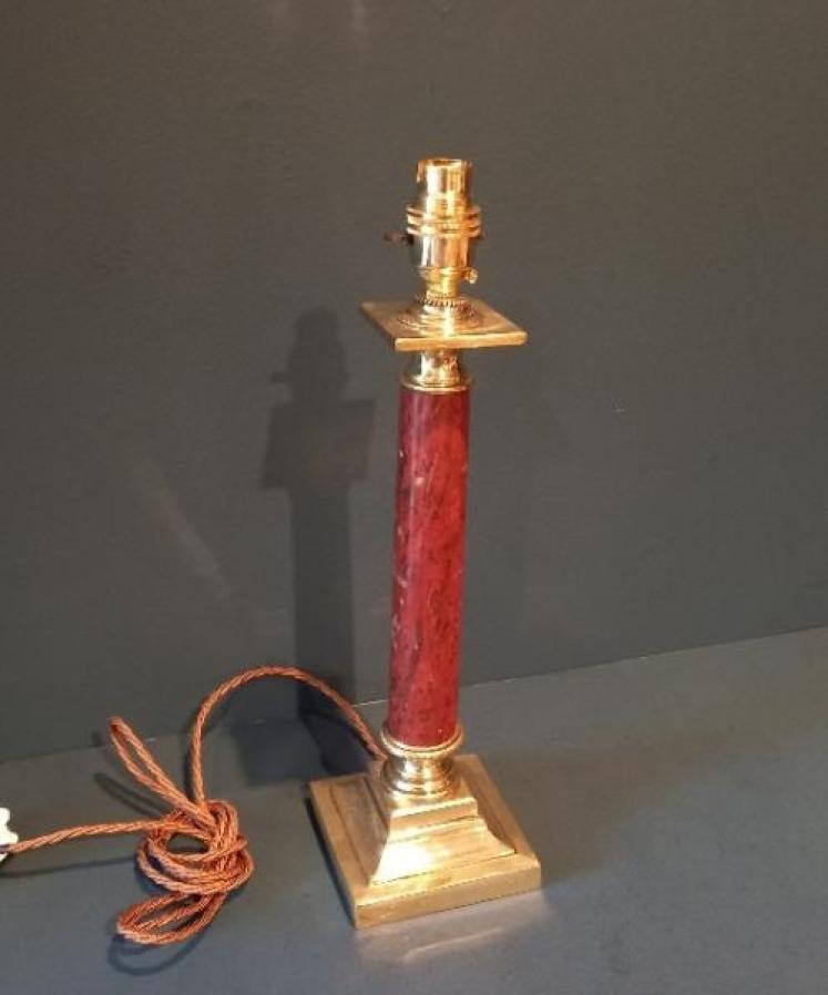 Edwardian Brass & Marble Column Table Lamp - Image 7