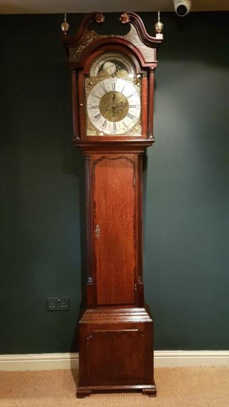 George III Oak 8 Day John Smith Chester Moon Phases Longcase Clock - Image 1
