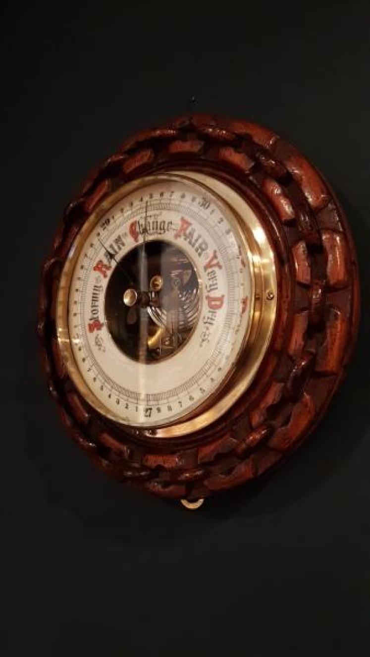 Victorian Carved Oak Barometer - Image 6