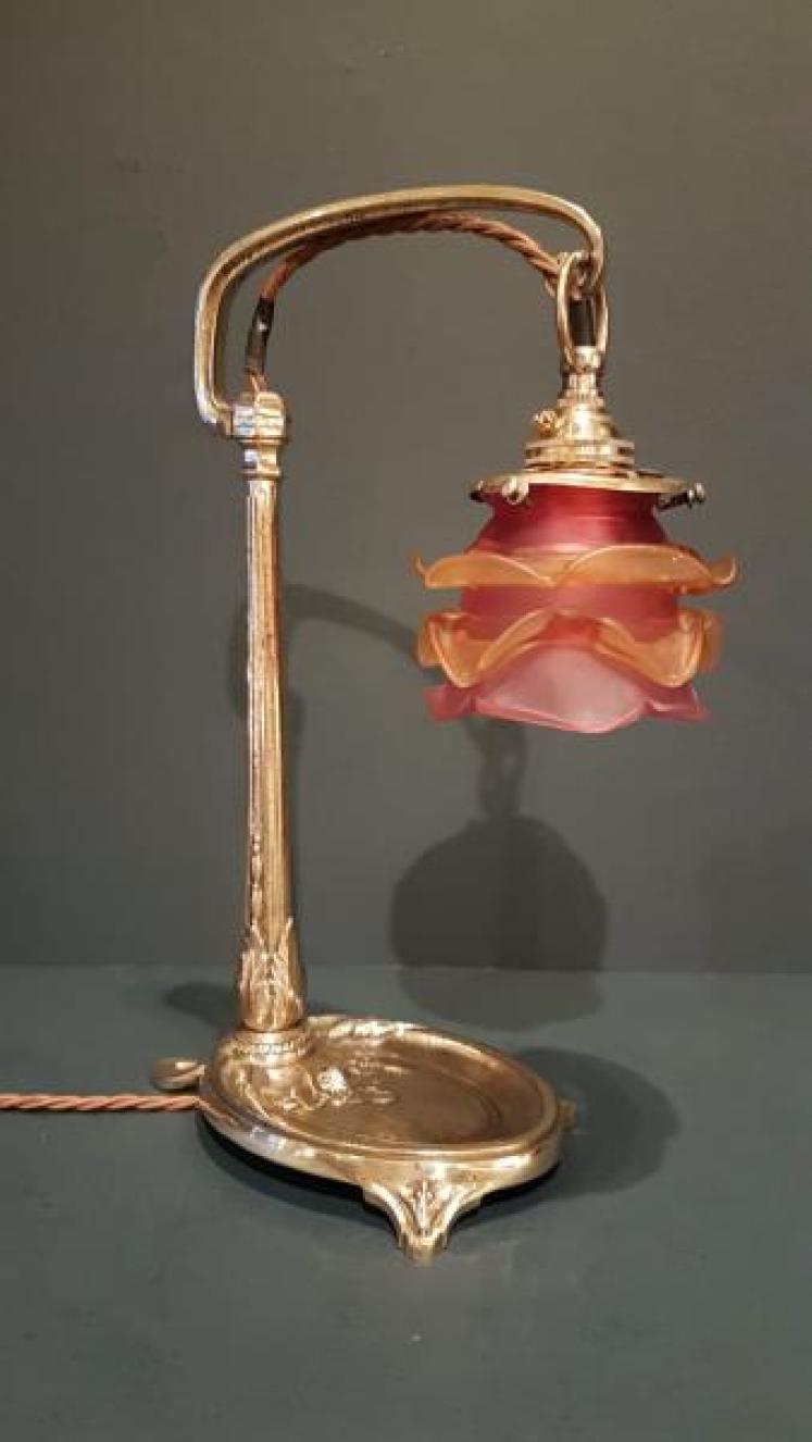 Superb Edwardian Brass Table Lamp and Shade - Image 1