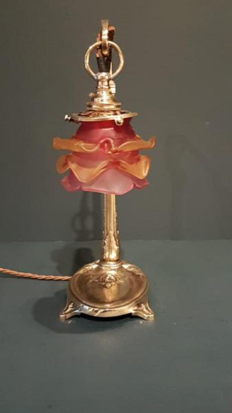 Superb Edwardian Brass Table Lamp and Shade - Image 4