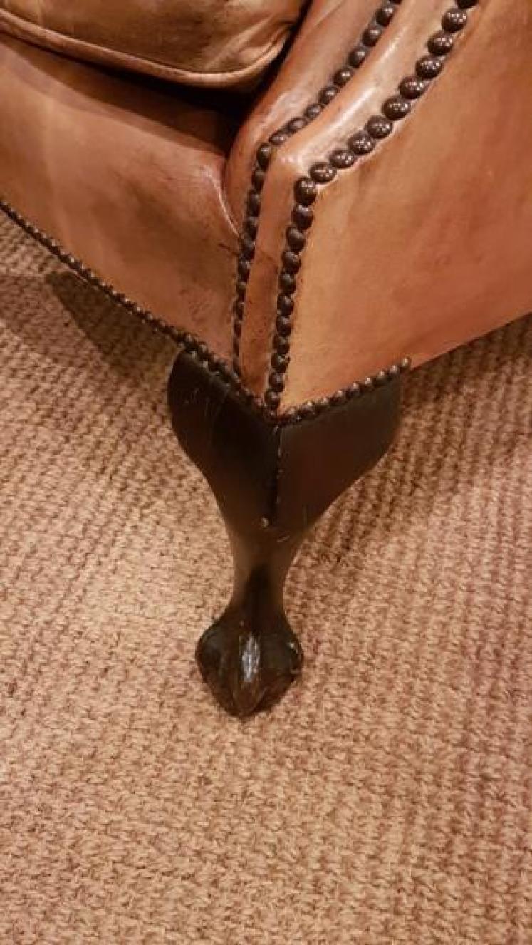 Edwardian Tan Leather Wing Back Arm Chair - Image 6