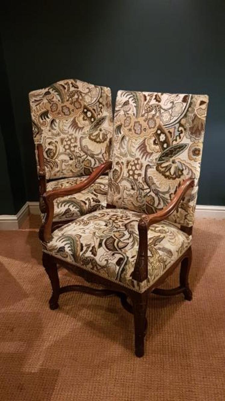 Superb Pair of Walnut Framed Arm Chairs - Image 1