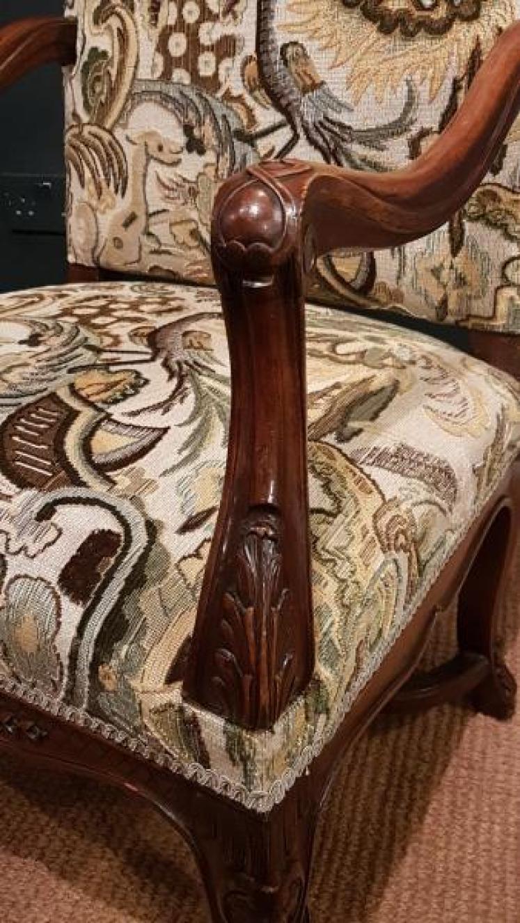 Superb Pair of Walnut Framed Arm Chairs - Image 5
