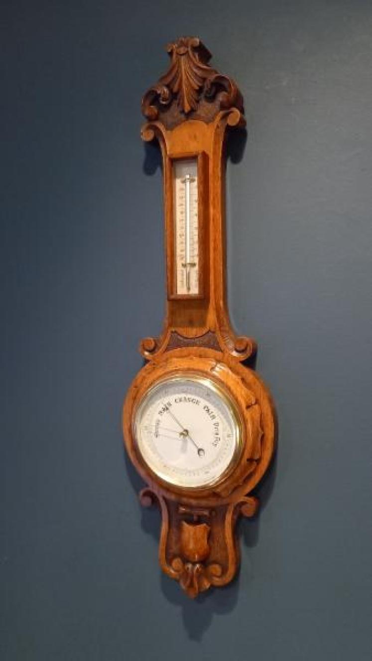 Small Victorian Polished Oak Banjo Barometer - Image 7