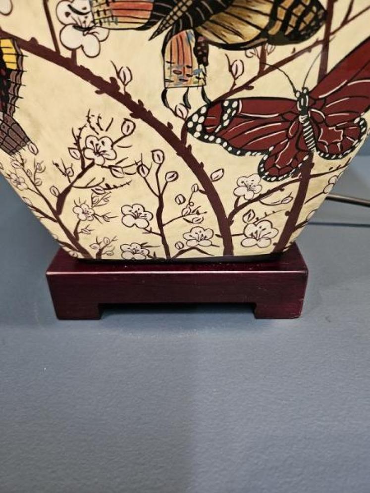 Porcelain Lamp with Butterfly and Blossom Design and Shade - Image 4