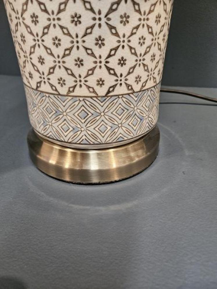 Cylinder Porcelain Lamp with Blue Trellis Design and Shade - Image 2